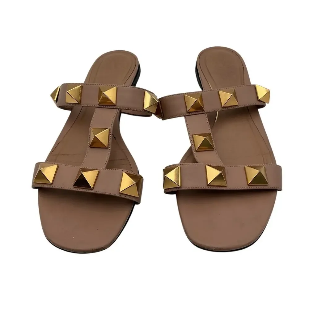 Valentino Studded Rose Cannelle Roman Stud Slides Size 11 B - Picture 3 of 5